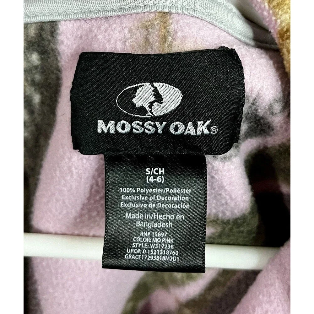 Girls Mossy Oak Full Zip Fleece Camouflage And Pink S(4-6) Long Sleeve